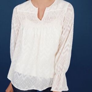 Stella &‎ Dot Maette "Lyla" Sheer Off White Chevron Metallic Blouse Top, Size M